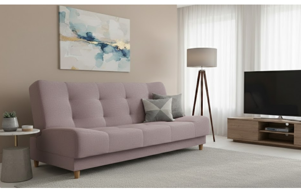 Wersalka kanapa Olivia w kolorze różowym bonell rozkładana z pojemnikiem